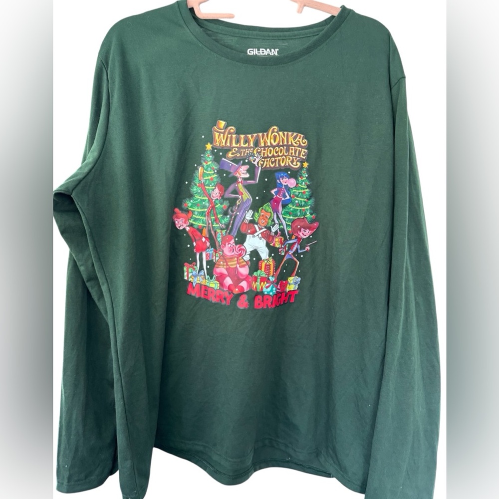 Gildan Green Willy Wonka Christmas Long Sleeve Shirt